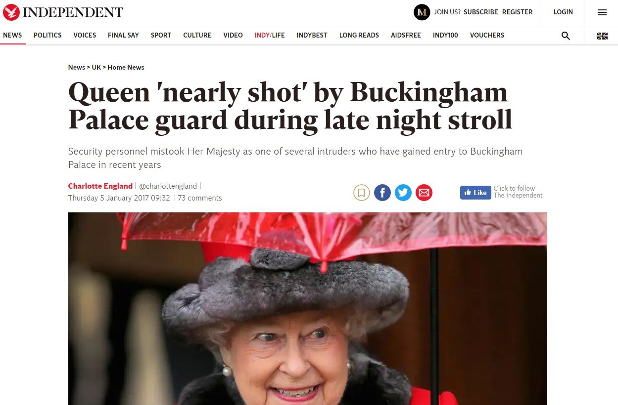 20 Королеву Елизавету чуть не застрелил охранник Букингемского дворца